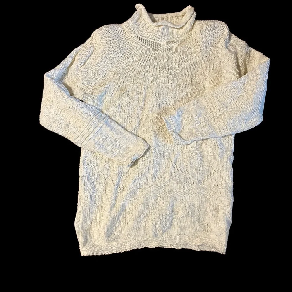 Vintage Women's XL Rebecca Lynn Ivory 100% Cotton Adele Knit Sweater USA